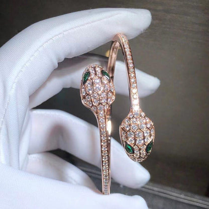 [Topon Jewelry]SERPENTI BRACELET PINK GOLD MALACHITE DIAMOND DOUBLE SNAKE