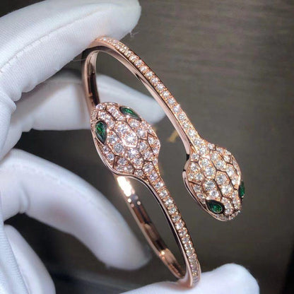 [Topon Jewelry]SERPENTI BRACELET PINK GOLD MALACHITE DIAMOND DOUBLE SNAKE