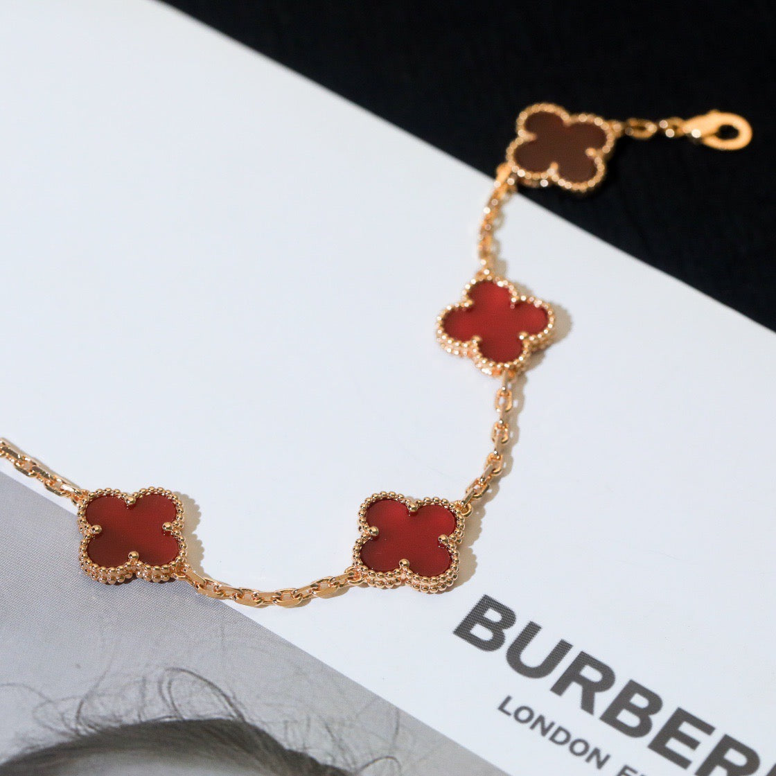 [Topon Jewelry]CLOVER 5 MOTIFS RED AGATE  BRACELET