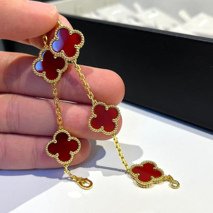 [Topon Jewelry]CLOVER 5 MOTIFS RED AGATE  BRACELET