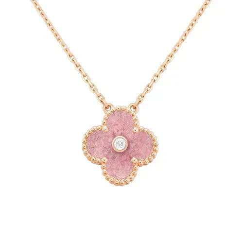 [Topon Jewelry]CLOVER 15MM DIAMOND RHODONITE NECKLACE