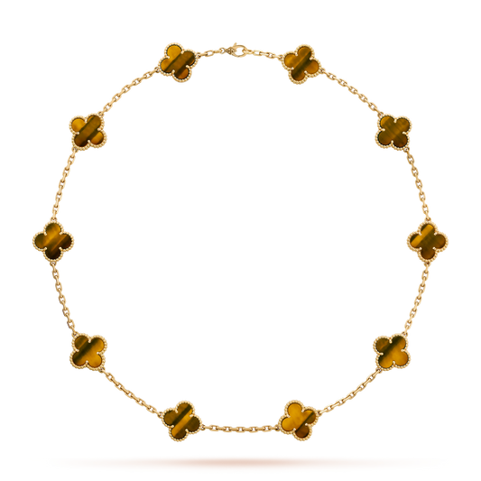 [Topon]CLOVER 10 MOTIFS TIGER EYE NECKLACE