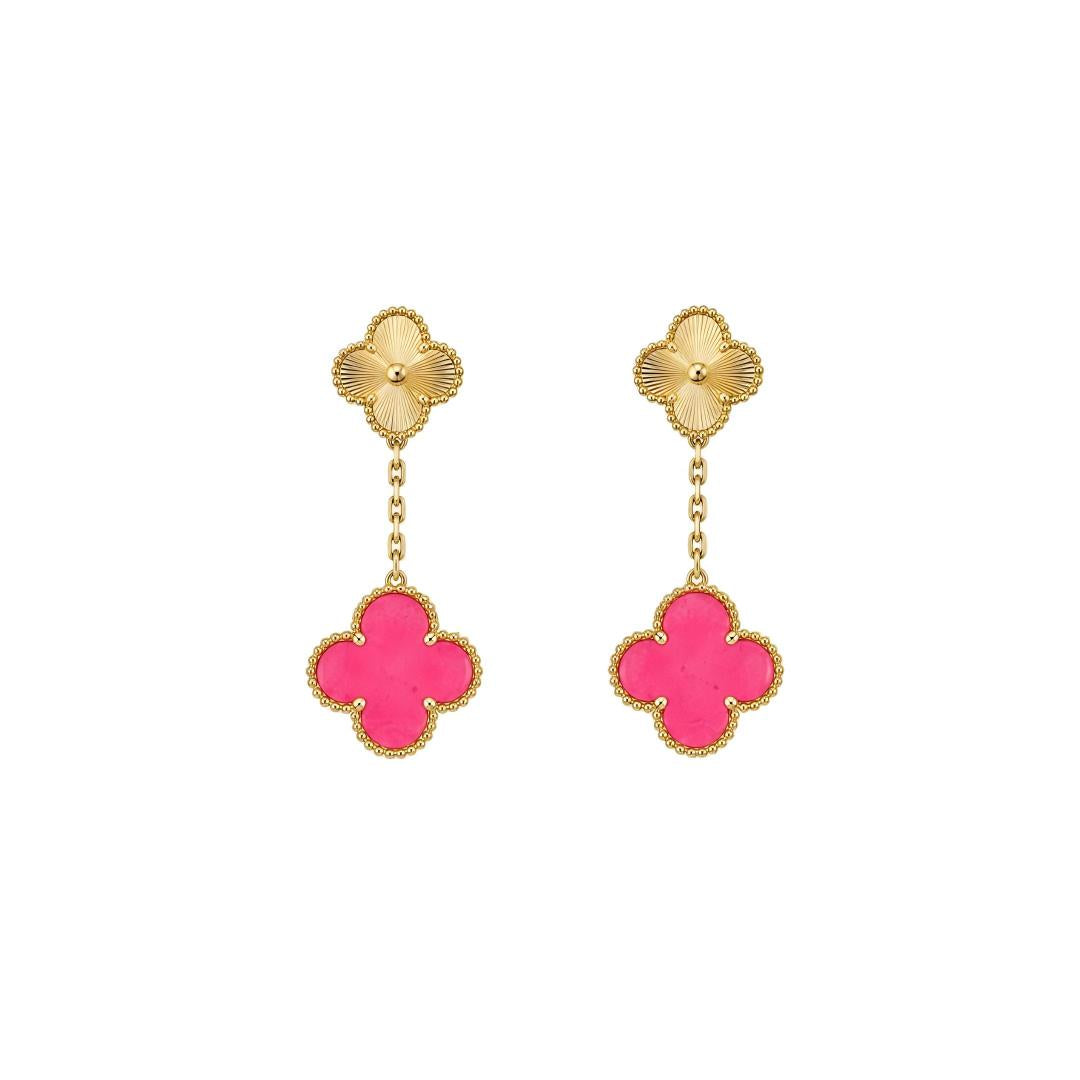 [TOPON]NEW CLOVER 2 MOTIF PINK ENAMEL EARRINGS