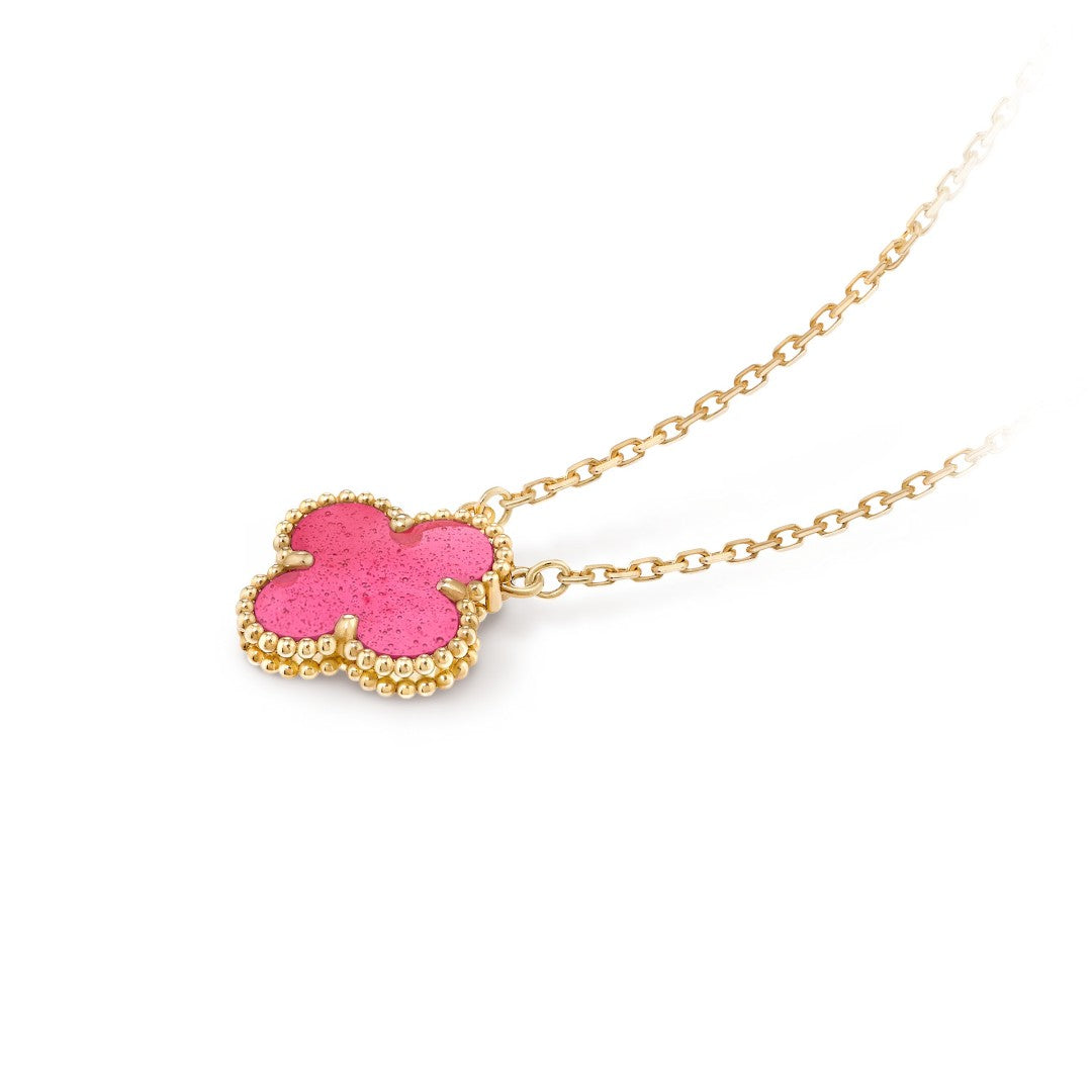 [TOPON] NEW CLOVER 15MM PINK ENAMEL NECKLACE