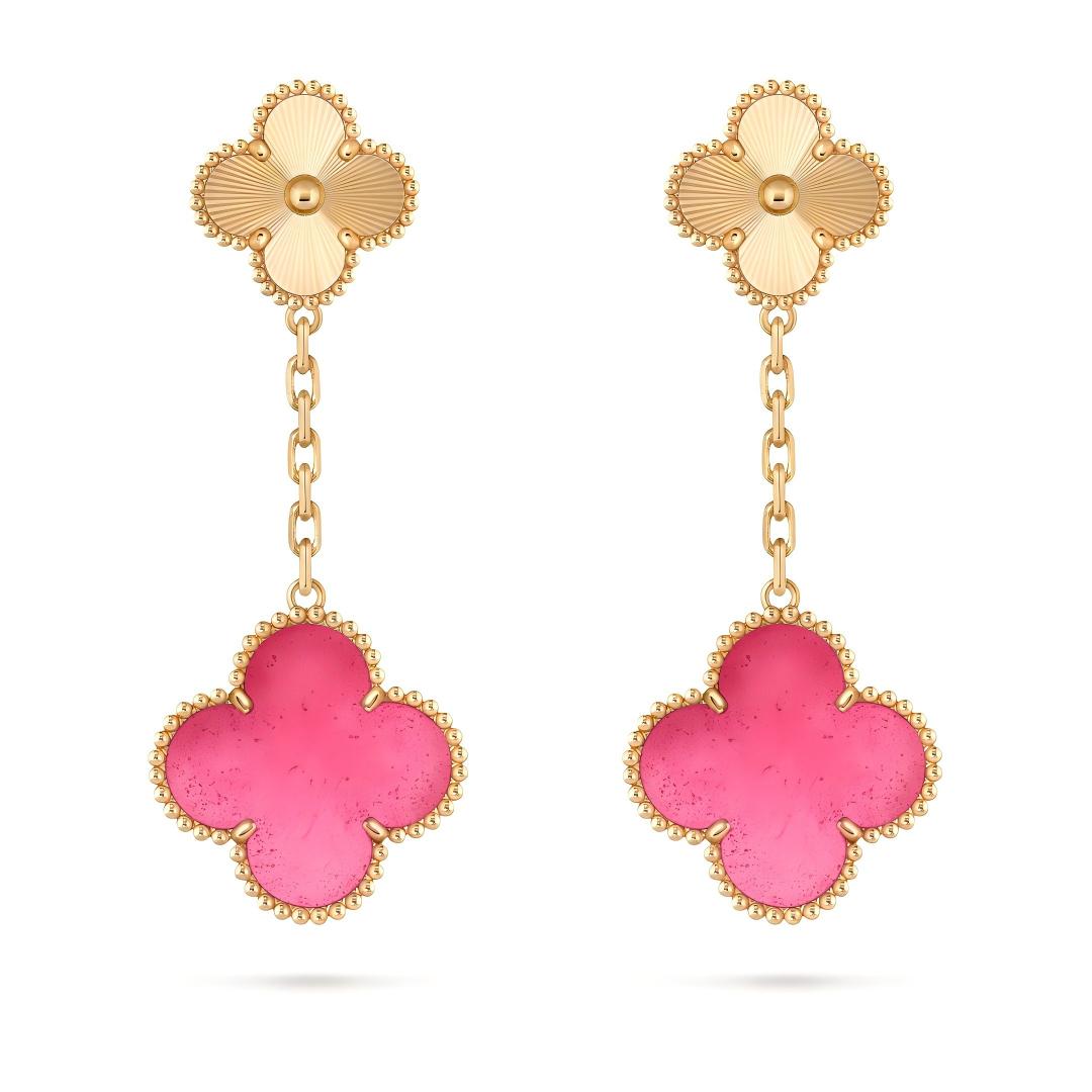[TOPON]NEW CLOVER 2 MOTIF PINK ENAMEL EARRINGS