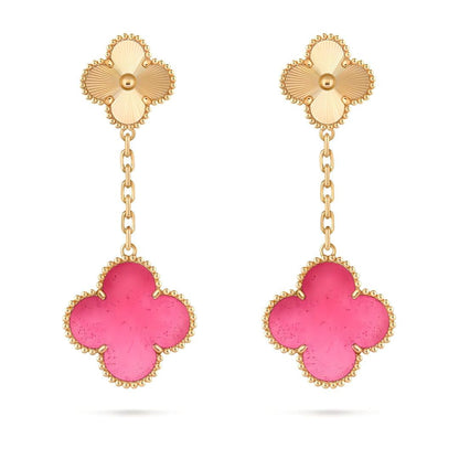 [TOPON]NEW CLOVER 2 MOTIF PINK ENAMEL EARRINGS