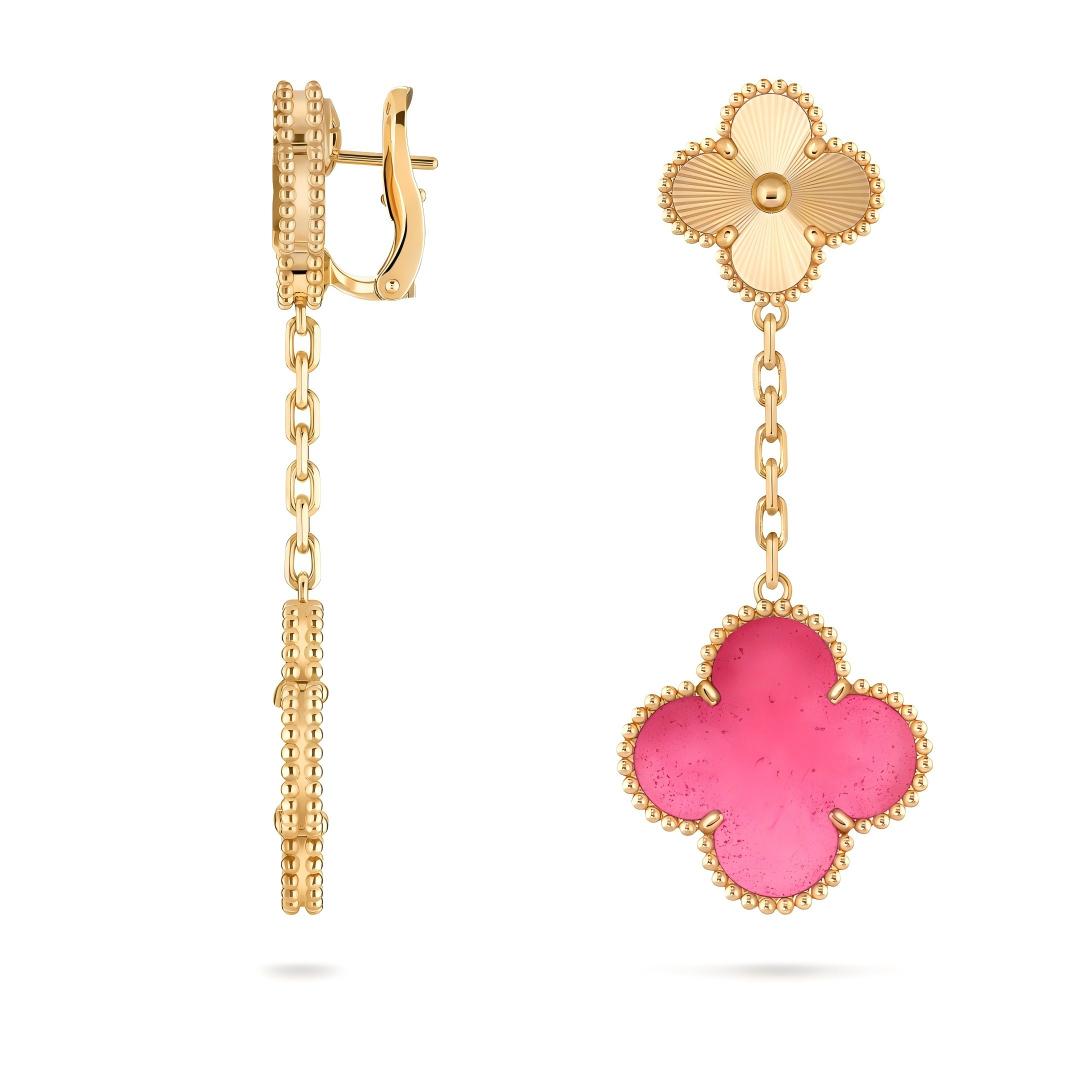 [TOPON]NEW CLOVER 2 MOTIF PINK ENAMEL EARRINGS
