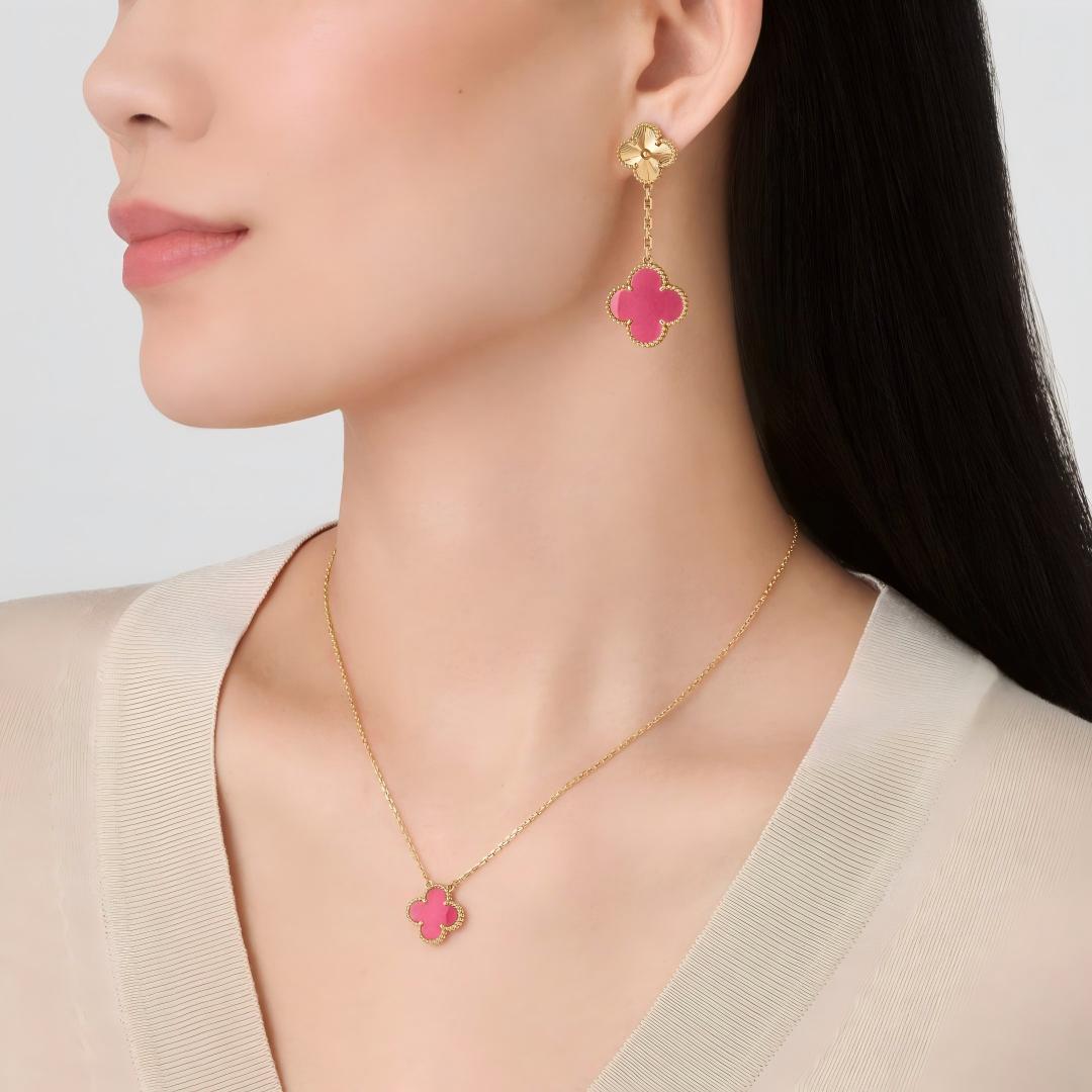 [TOPON]NEW CLOVER 2 MOTIF PINK ENAMEL EARRINGS