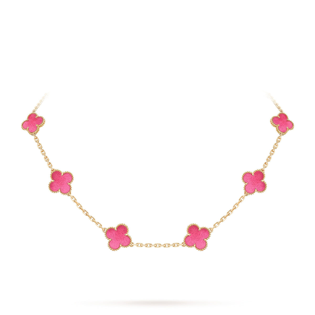 [TOPON]NEW CLOVER 10 MOTIFS PINK ENAMEL NECKLACE