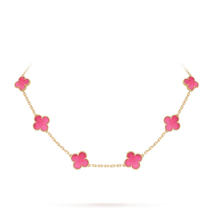 [TOPON]NEW CLOVER 10 MOTIFS PINK ENAMEL NECKLACE