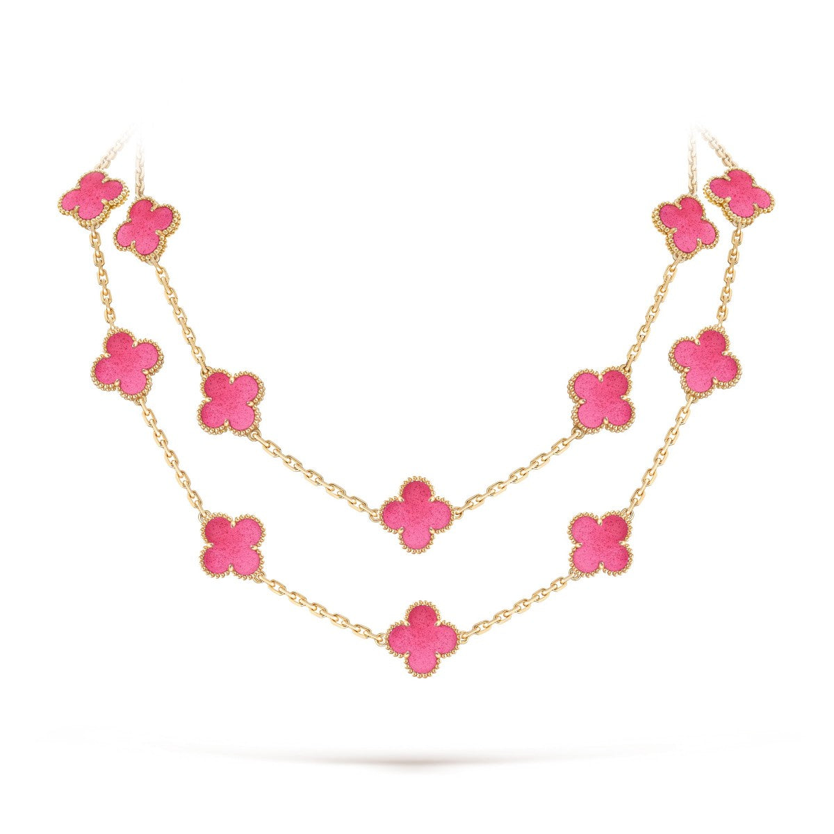 [TOPON] NEW CLOVER 20 MOTIFS PINK ENAMEL NECKLACE