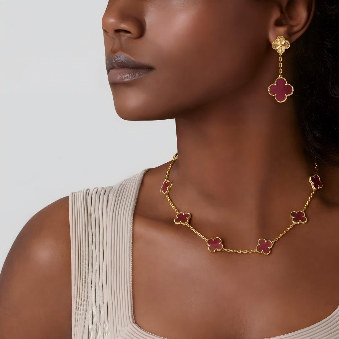 [TOPON]NEW CLOVER 10 MOTIFS PINK ENAMEL NECKLACE