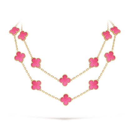 [TOPON] NEW CLOVER 20 MOTIFS PINK ENAMEL NECKLACE