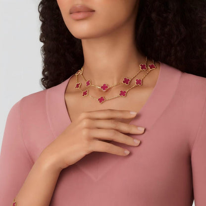 [TOPON] NEW CLOVER 20 MOTIFS PINK ENAMEL NECKLACE
