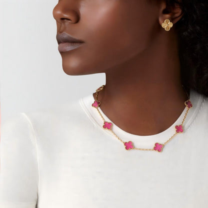 [TOPON]NEW CLOVER 10 MOTIFS PINK ENAMEL NECKLACE