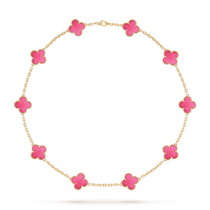 [TOPON]NEW CLOVER 10 MOTIFS PINK ENAMEL NECKLACE