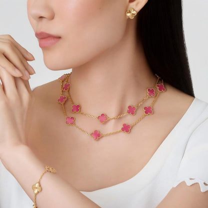 [TOPON] NEW CLOVER 20 MOTIFS PINK ENAMEL NECKLACE