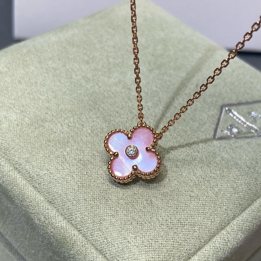 [Topon]CLOVER 15MM DIAMOND PINK MOP NECKLACE