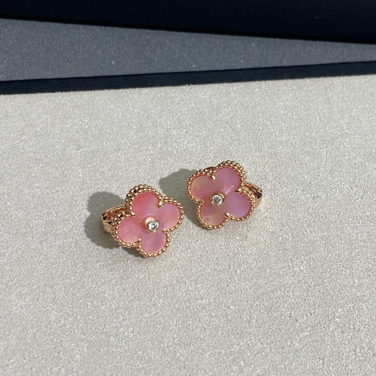 [Topon]CLOVER MEDIUM 1 DIAMOND PINK EARRINGS