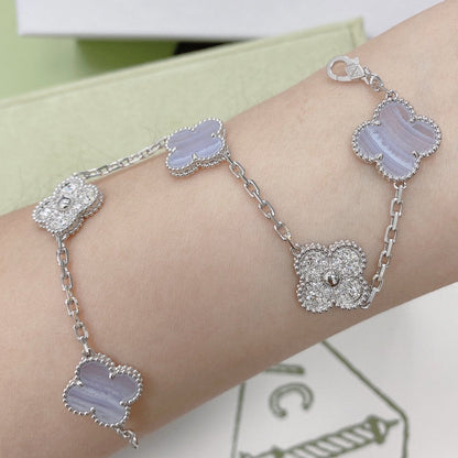 [Topon Jewelry]CLOVER  5 MOTIF DIAMOND PURPLE CHALCEDONY BRACELET SILVER