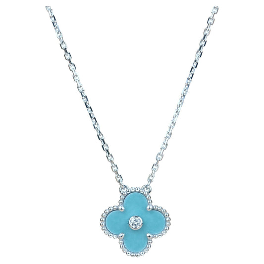 [Topon]CLOVER 15MM DIAMOND SVRES PORCELAIN  NECKLACE SILVER