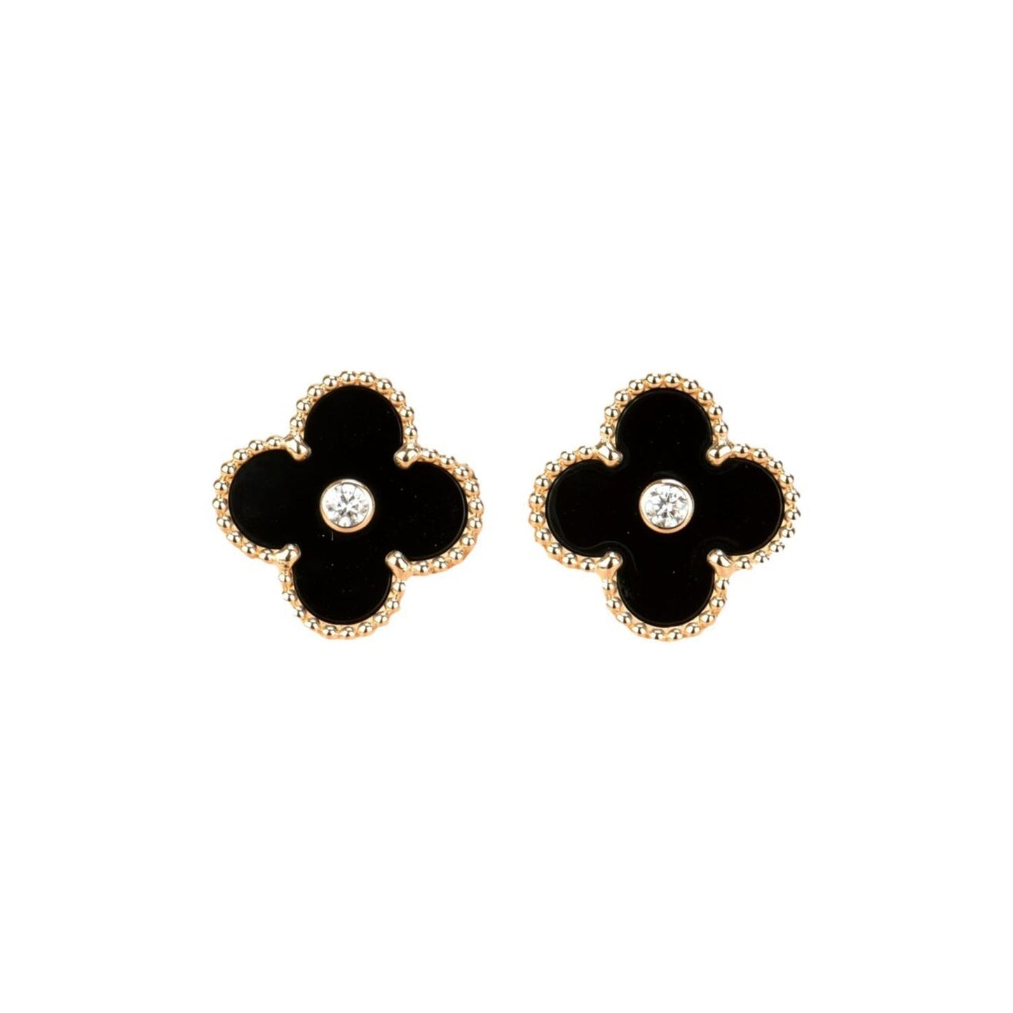[Topon]CLOVER MEDIUM 1 MOTIFS ONYX DIAMOND EARRINGS
