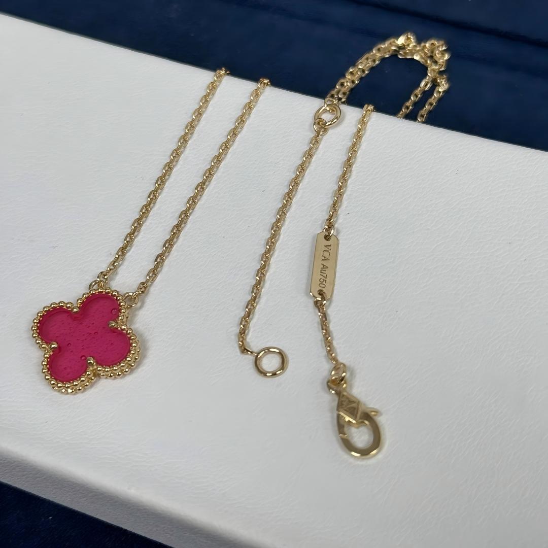 [TOPON] NEW CLOVER 15MM PINK ENAMEL NECKLACE