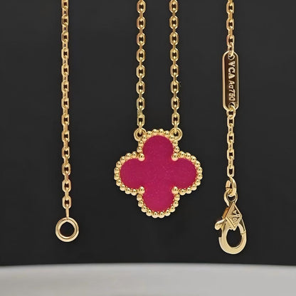 [TOPON] NEW CLOVER 15MM PINK ENAMEL NECKLACE
