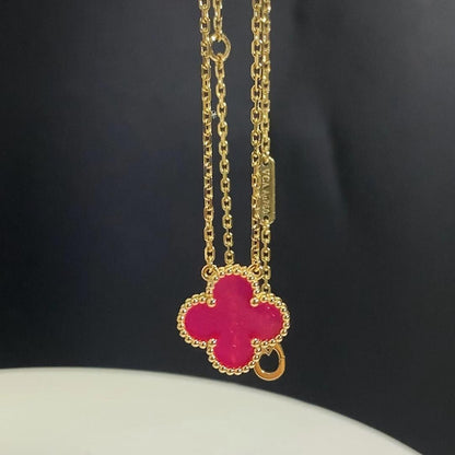 [TOPON] NEW CLOVER 15MM PINK ENAMEL NECKLACE