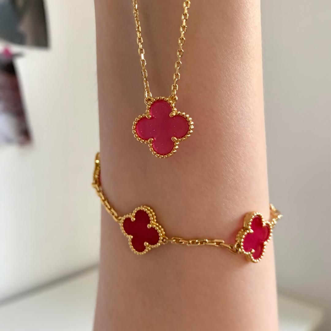 [TOPON] NEW CLOVER 15MM PINK ENAMEL NECKLACE