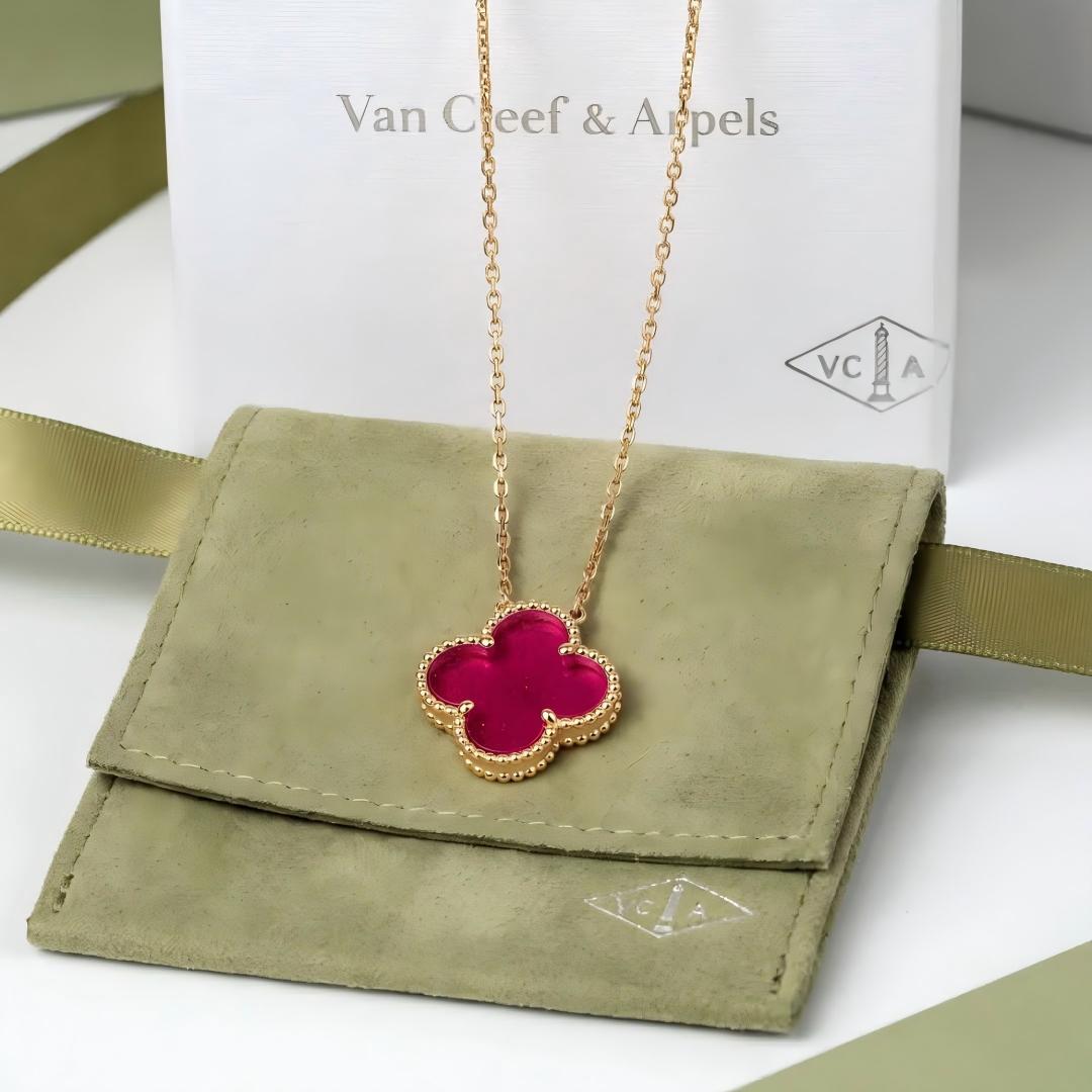 [TOPON] NEW CLOVER 15MM PINK ENAMEL NECKLACE