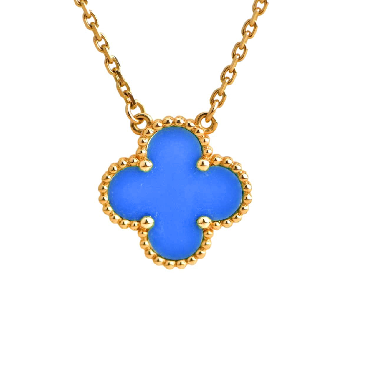 [Topon Jewelry]CLOVER 15MM BLUE AGATE NECKLACE