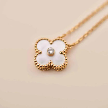 [Topon Jewelry]CLOVER 15MM DIAMOND WHITE FRITILLARIA NECKLACE