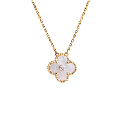 [Topon Jewelry]CLOVER 15MM DIAMOND WHITE FRITILLARIA NECKLACE