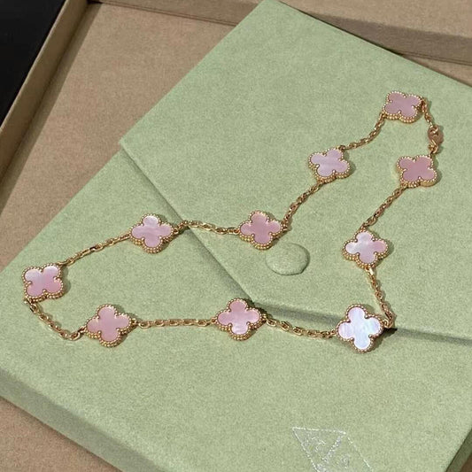 [Topon]CLOVER 10 MOTIFS PINK MOP NECKLACE