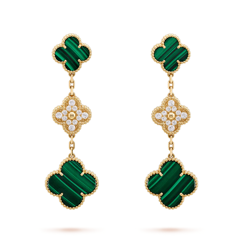 [Topon Jewelry]CLOVER EARRINGS GOLD MALACHITE DIAMOND 3 MOTIF