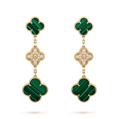 [Topon Jewelry]CLOVER EARRINGS GOLD MALACHITE DIAMOND 3 MOTIF