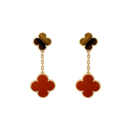 [Topon Jewelry]CLOVER  2 MOTIF  TIGER EYE CARNELIAN EARRINGS