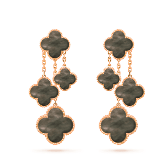 [Topon Jewelry]CLOVER EARRINGS DARK MOP 4 MOTIFS ROSE GOLD