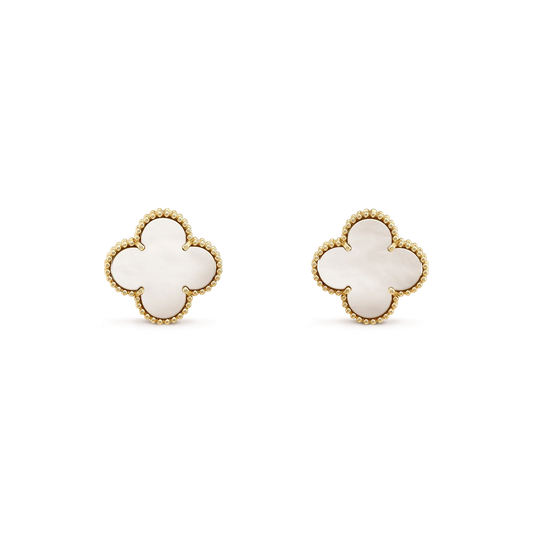 [Topon]CLOVER MEDIUM 1 MOTIFS  WHITE MOP STUD EARRINGS