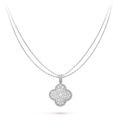 [Topon Jewelry]CLOVER 25MM SILVER FULL DIAMOND BIG CLOVER NECKLACE