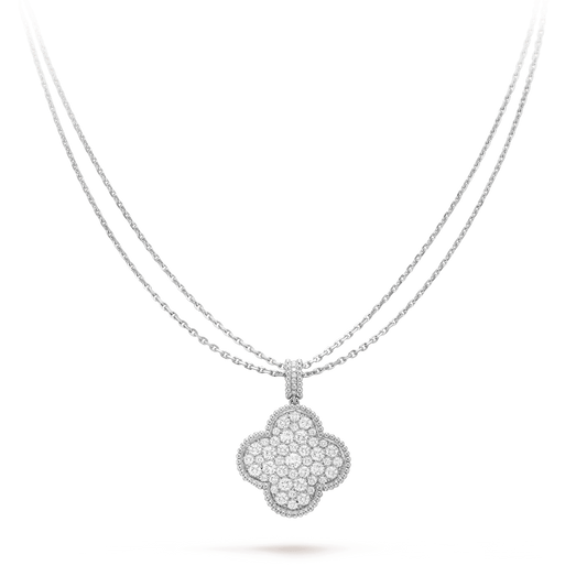 [Topon Jewelry]CLOVER 25MM SILVER FULL DIAMOND BIG CLOVER NECKLACE