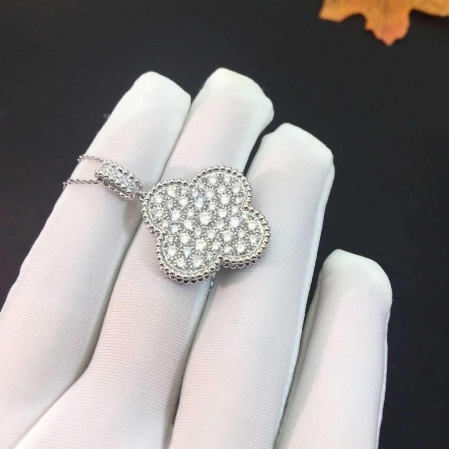 [Topon Jewelry]CLOVER 25MM SILVER FULL DIAMOND BIG CLOVER NECKLACE