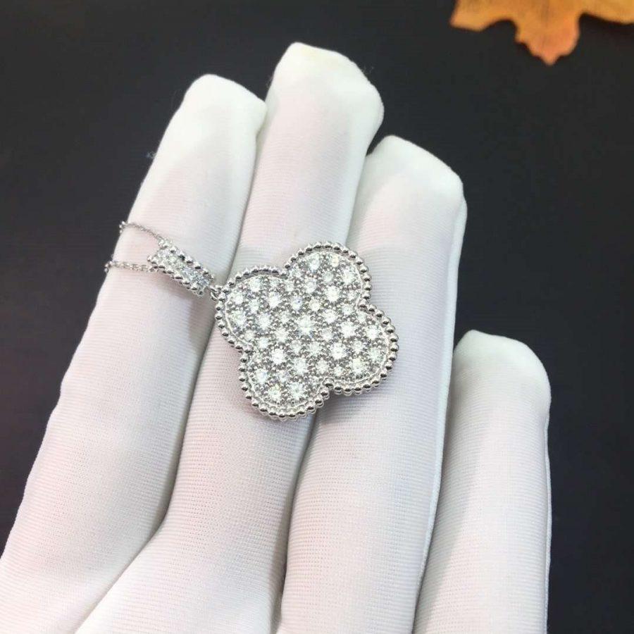 [Topon Jewelry]CLOVER 25MM SILVER FULL DIAMOND BIG CLOVER NECKLACE