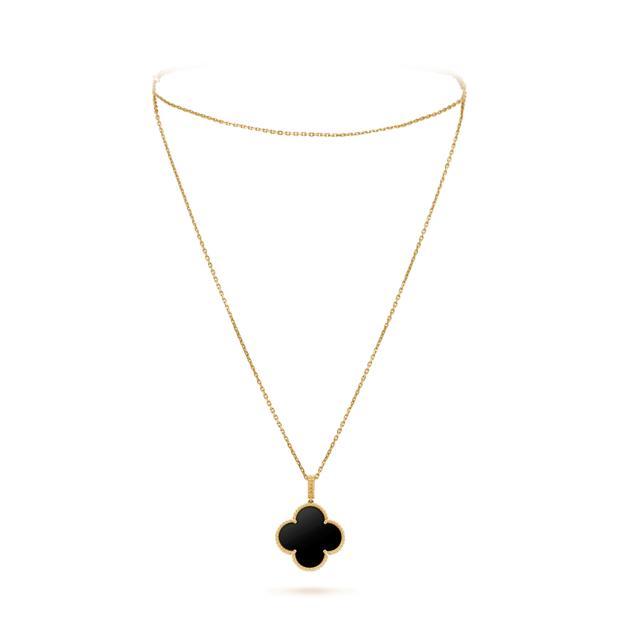 [Topon Jewelry]CLOVER 25MM GOLD ONYX BIG CLOVER NECKLACE