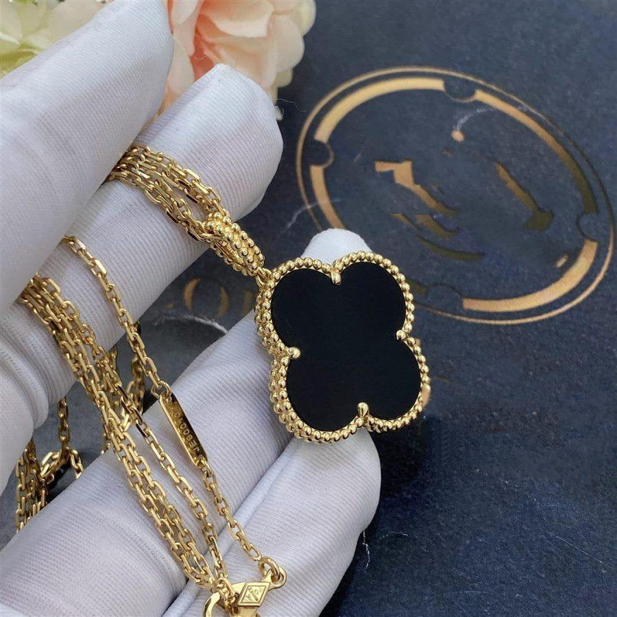 [Topon Jewelry]CLOVER 25MM GOLD ONYX BIG CLOVER NECKLACE