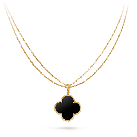 [Topon Jewelry]CLOVER 25MM GOLD ONYX BIG CLOVER NECKLACE