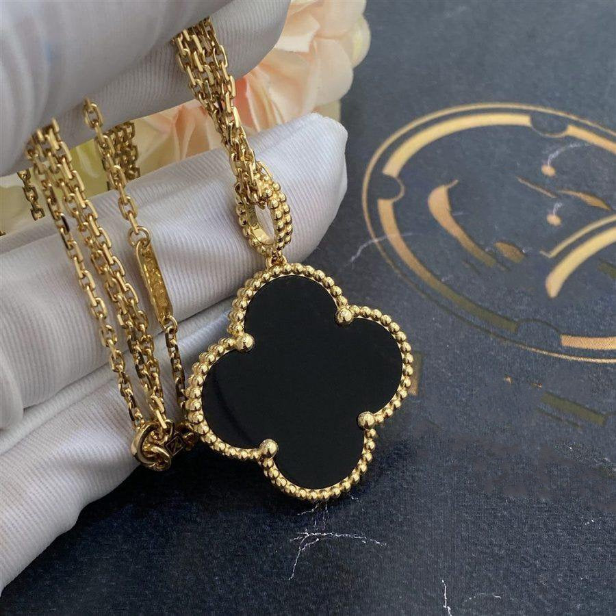 [Topon Jewelry]CLOVER 25MM GOLD ONYX BIG CLOVER NECKLACE