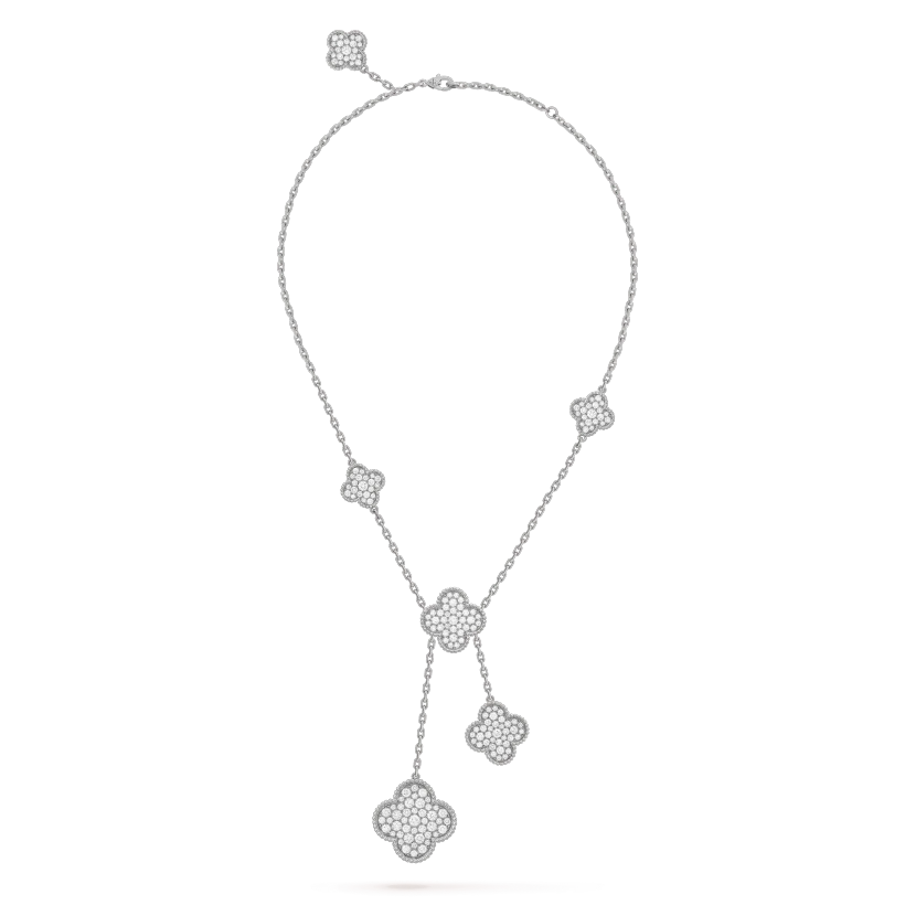 [Topon Jewelry]CLOVER 5 MOTIFS SILVER DIAMONDS NECKLACE