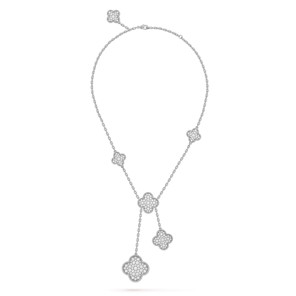 [Topon Jewelry]CLOVER 5 MOTIFS SILVER DIAMONDS NECKLACE